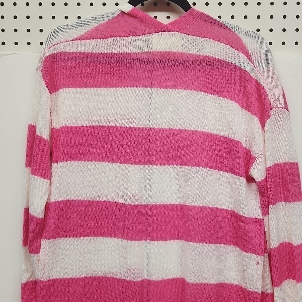 Fantastic fawn long cardigan sweater pink ivory stripes NWOT - Picture 6 of 7